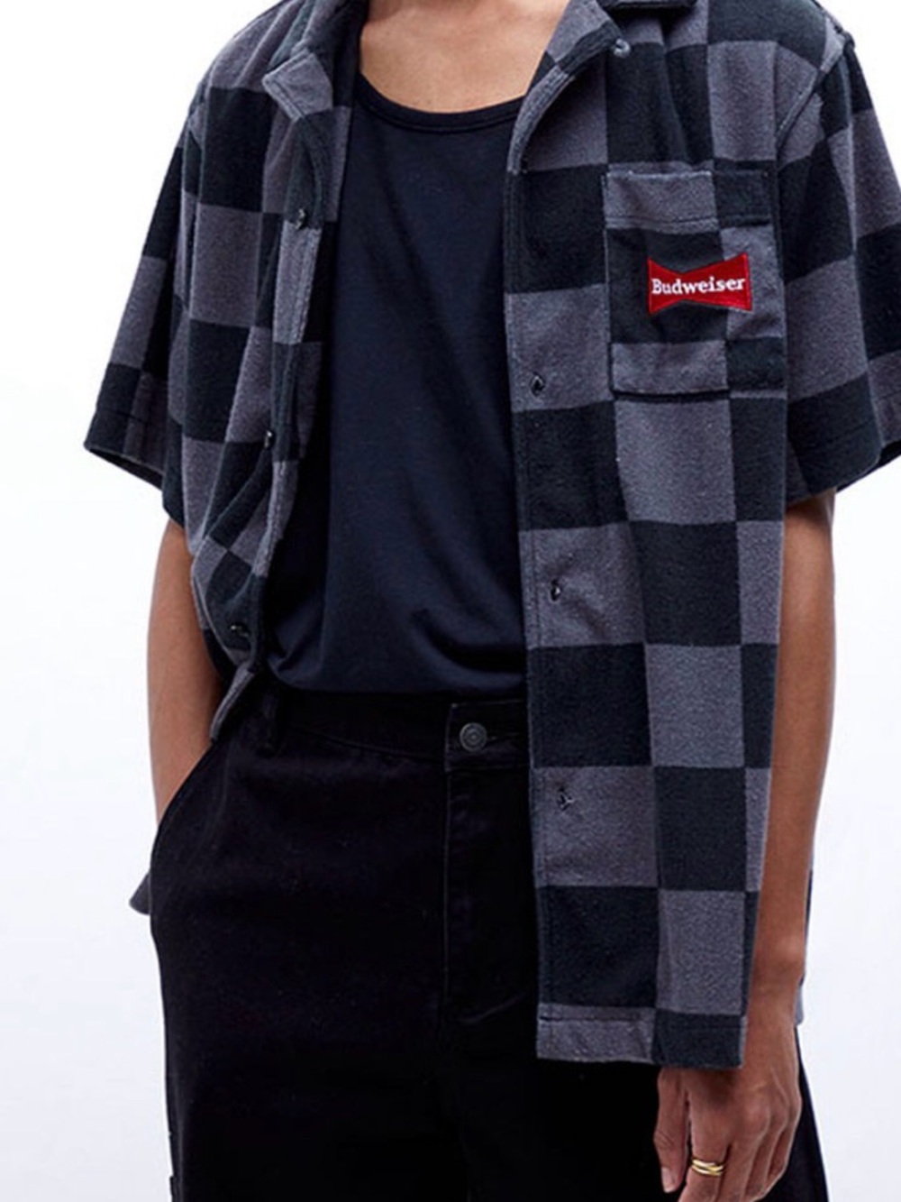 Budweiser Black & Gray Checkered Short Sleeve Lounge Set